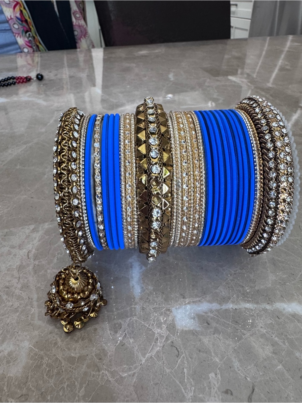 Royal Blue & Gold Rhinestone Indian Bangle Stack Set - Picture 3 of 3